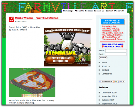 Die Site farmvilleart.com veranstaltet Wettbewerbe für die kreativste Feldbepflanzung.