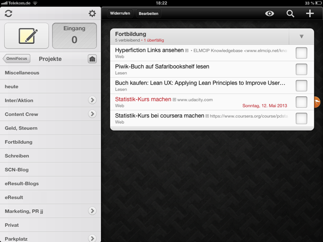 Screenshot OmniFocus iPad