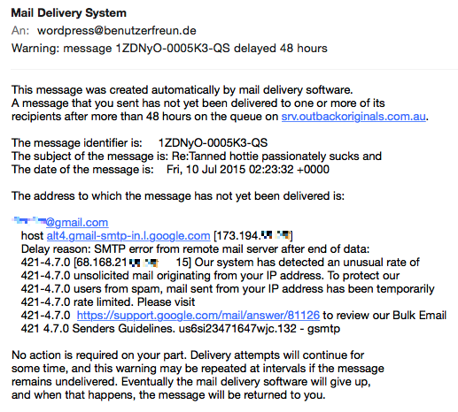 Screenshot Mail-Rückläufer Spam