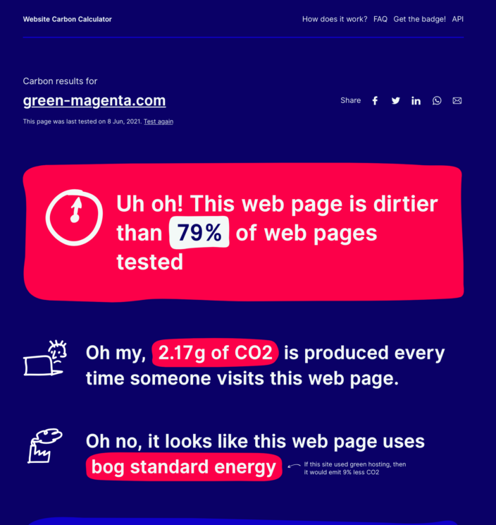 CO2-Fußabdruck von Green-Magenta (nach Website Carbon Calculator)