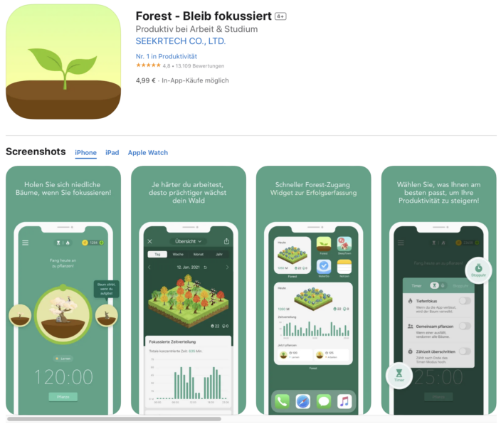 Screenshot App Forrest im AppStore